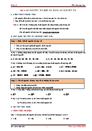 Tài liệu dạy học môn Toán Lớp 6 - Chương 1 - Bài 14: Số nguyên tố. Hợp số. Bảng số nguyên tố Tài liệu dạy học môn Toán Lớp 6 - Chương 1 - Bài 14: Số nguyên tố. Hợp số. Bảng số nguyên tố