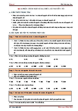 Tài liệu dạy học môn Toán Lớp 6 - Chương 1 - Bài 15: Phân tích một số ra thừa số nguyên tố Tài liệu dạy học môn Toán Lớp 6 - Chương 1 - Bài 15: Phân tích một số ra thừa số nguyên tố