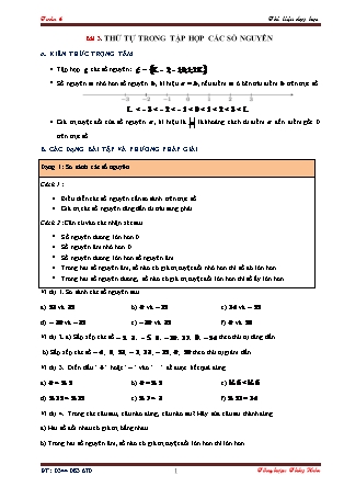 Tài liệu dạy học môn Toán Lớp 6 - Chương 2 - Bài 3: Thứ tự trong tập hợp các số nguyên Tài liệu dạy học môn Toán Lớp 6 - Chương 2 - Bài 3: Thứ tự trong tập hợp các số nguyên
