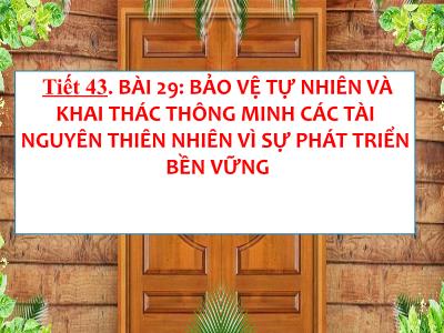 Bài giảng Lịch sử và Địa lí 6 (Kết nối tri thức với cuộc sống) - Tiết 43, Bài 29: Bảo vệ tự nhiên và khai thác thông minh các tài nguyên thiên nhiên vì sự phát triển bền vững - Lê Thị Liễu