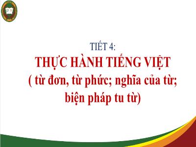 Bài giảng Ngữ văn 6 - Tiết 4: Thực hành tiếng Việt (Từ đơn, từ phức; nghĩa của từ; biện pháp tu từ) - Trường THCS Xương Giang (Cánh diều)