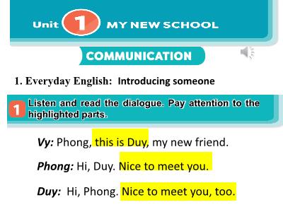 Bài giảng Tiếng Anh 6 - Unit 1: My new school - Lesson: Communication - Trường THCS Xương Giang (Global Success)