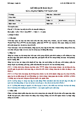 Kế hoạch bài dạy Tin Học Lớp 6 - Tuần 11 - Bài 6. Mạng thông tin toàn cầu - Năm học 2026-2027 (Tích hợp Năng lực số và AI)
