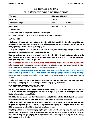 Kế hoạch bài dạy Tin Học Lớp 6 - Tuần 12+13 - Bài 7. Tìm kiếm thông tin trên Internet - Năm học 2026-2027 (Tích hợp Năng lực số và AI)