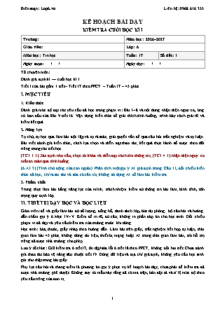 Kế hoạch bài dạy Tin Học Lớp 6 - Tuần 17 - Kiểm tra cuối học kì I - Năm học 2026-2027 (Tích hợp Năng lực số và AI)