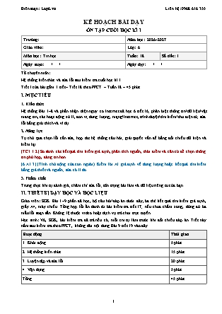 Kế hoạch bài dạy Tin Học Lớp 6 - Tuần 18 - Ôn tập cuối học kì I - Năm học 2026-2027 (Tích hợp Năng lực số và AI)