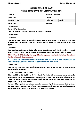 Kế hoạch bài dạy Tin Học Lớp 6 - Tuần 25 - Bài 13. Thực hành: Tìm kiếm và thay thế - Năm học 2026-2027 (Tích hợp Năng lực số và AI)