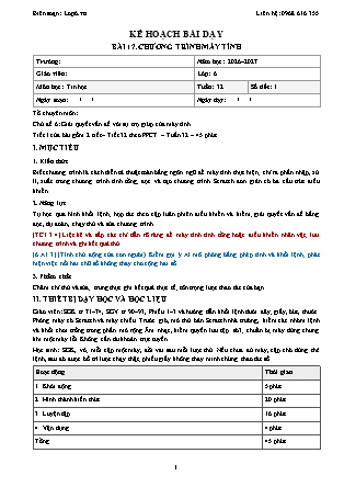 Kế hoạch bài dạy Tin Học Lớp 6 - Tuần 32+33 - Bài 17. Chương trình máy tính - Năm học 2026-2027 (Tích hợp Năng lực số và AI)